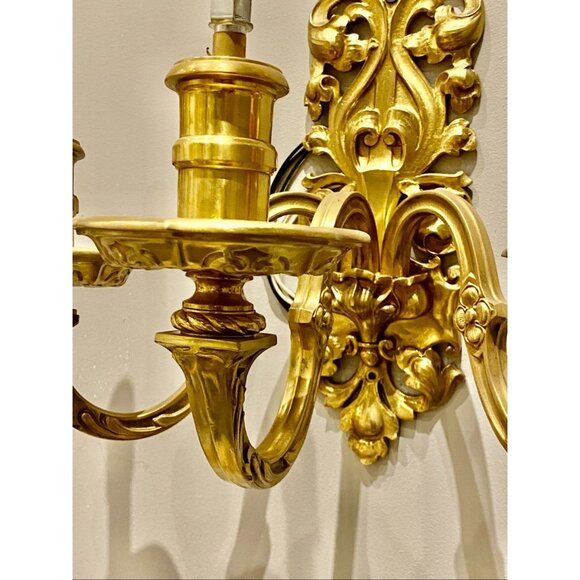 Vintage Brass Floral Design Wall Sconce Set of 3 Spanish  Vintage French Baroque/Rococo Style Solid Brass 3-Light Wall Sconce